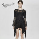 EVA LADY Women's Boat Neck Jacquard Sheer Lace Sleeved Dresses