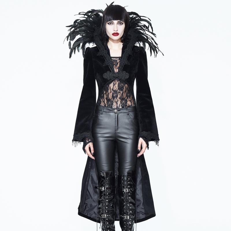 Women's Feathered Collar Gothic Tailcoat