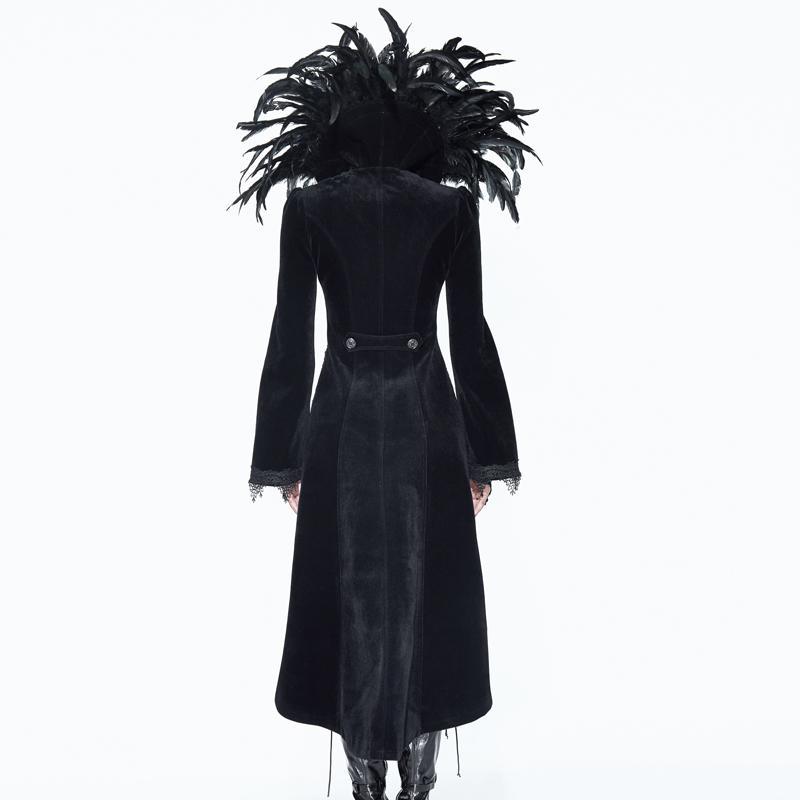 Women's Feathered Collar Gothic Tailcoat