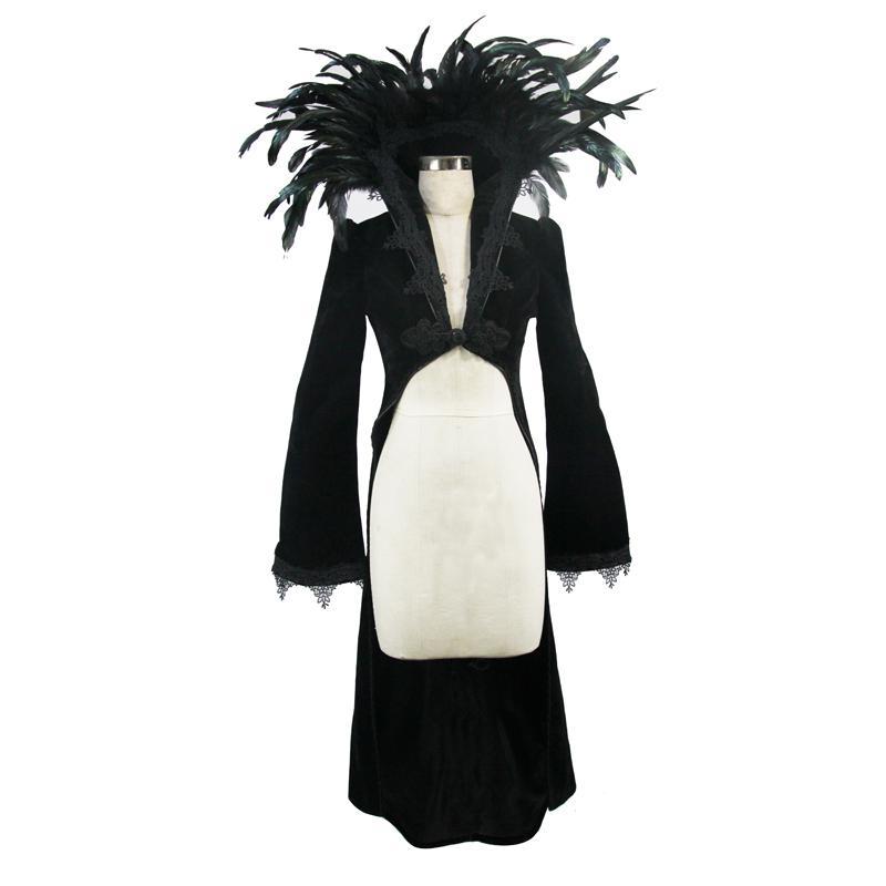 Women's Feathered Collar Gothic Tailcoat