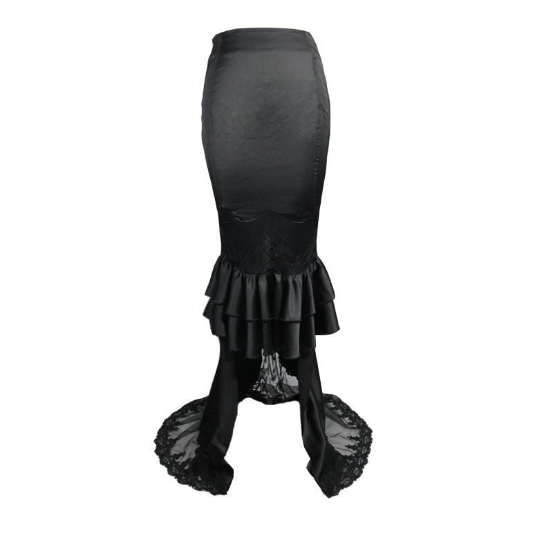 EVA LADY Women's Frilled Goth Skirt With Lace Train