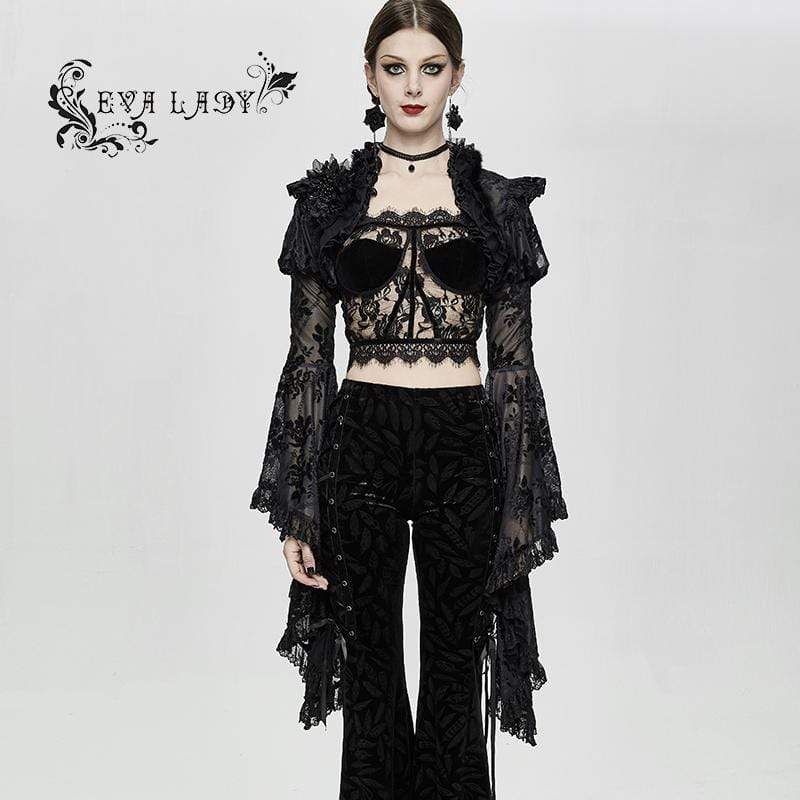 Women's Gorgeous Ruffled Floral Lace Flare Sleeved Capes