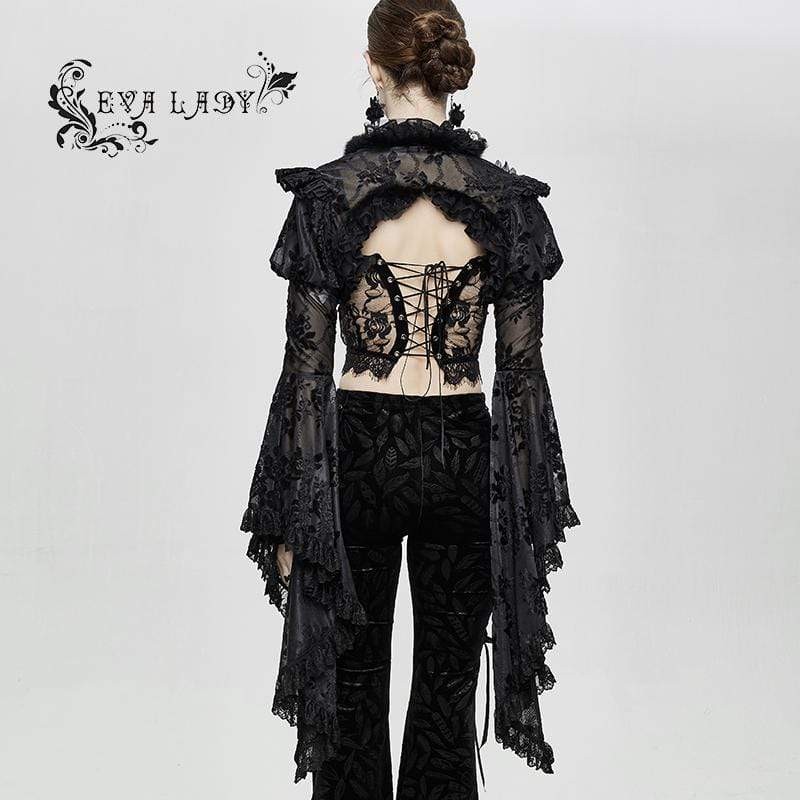 Women's Gorgeous Ruffled Floral Lace Flare Sleeved Capes