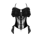 EVA LADY Women's Gorgeous Sheer Floral Lace Ruffled Fitted Corsets With Detachable Hem