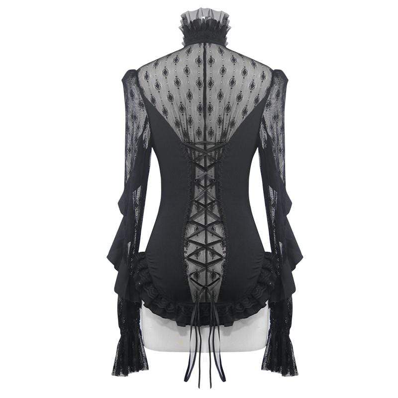 Women's Goth Floral Lace Sheer Shirt