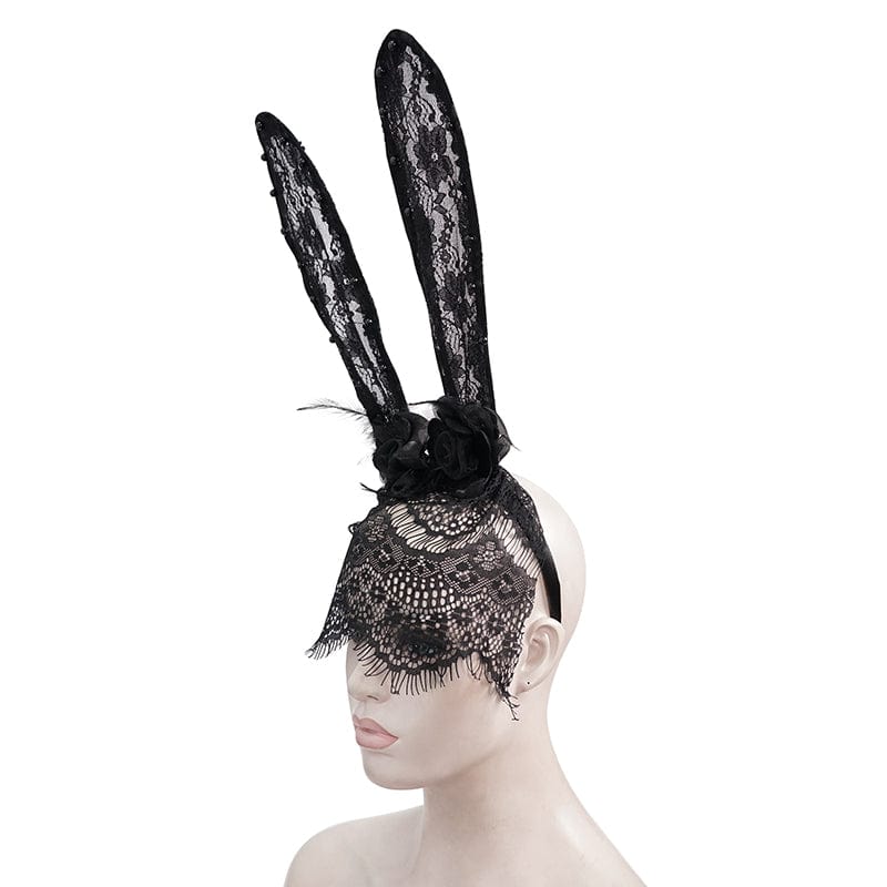 EVA LADY Women's Gothic Bunny Ears Floral Lace Headband