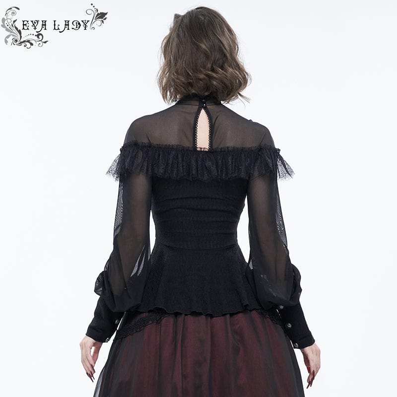 EVA LADY Women's Gothic Cape Sleeved Lace Ruffles Shirt