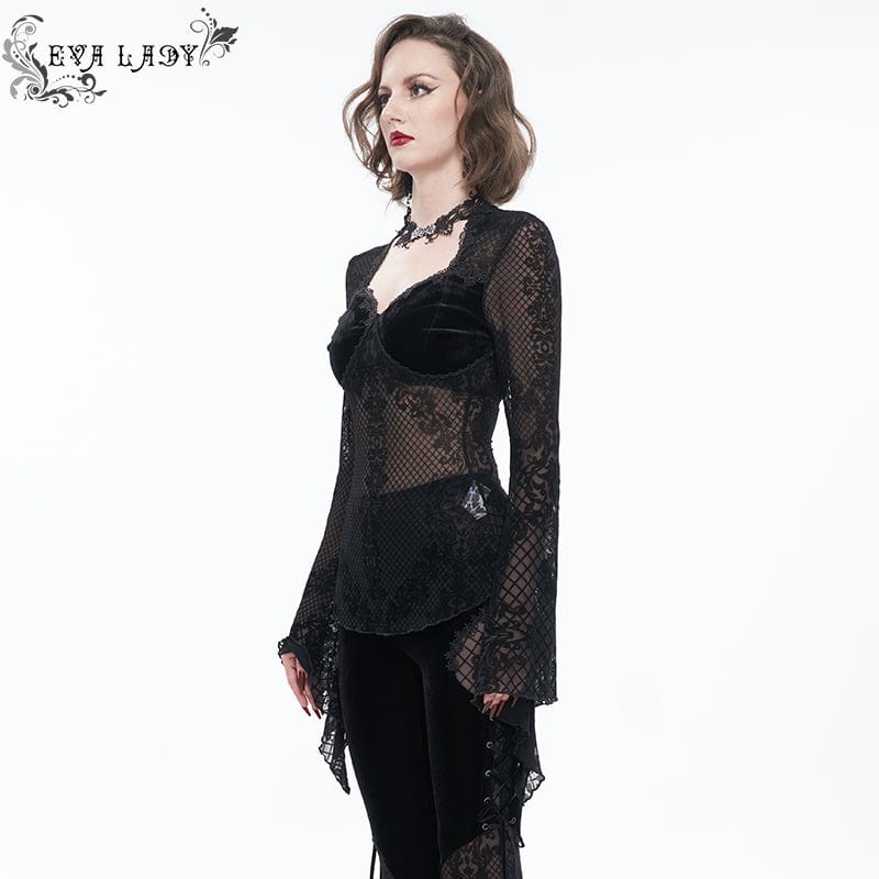 EVA LADY Women's Gothic Cutout Flare Sleeved Lace Shirt