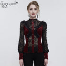 EVA LADY Women's Gothic Double Color Puff Sleeved Ruffled Lace Shirt