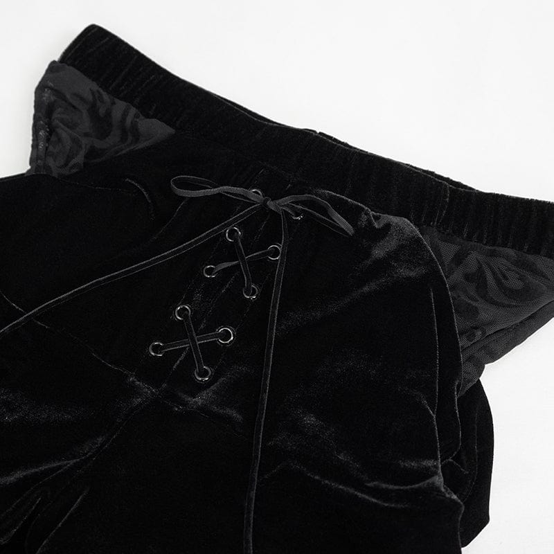 EVA LADY Women's Gothic Drawstring Mesh Splice Flared Pants
