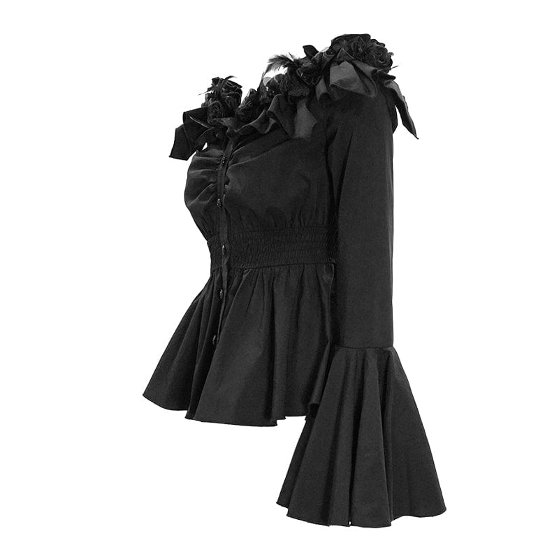 EVA LADY Women's Gothic Falbala Off Shoulder Flare Sleeved Shirt