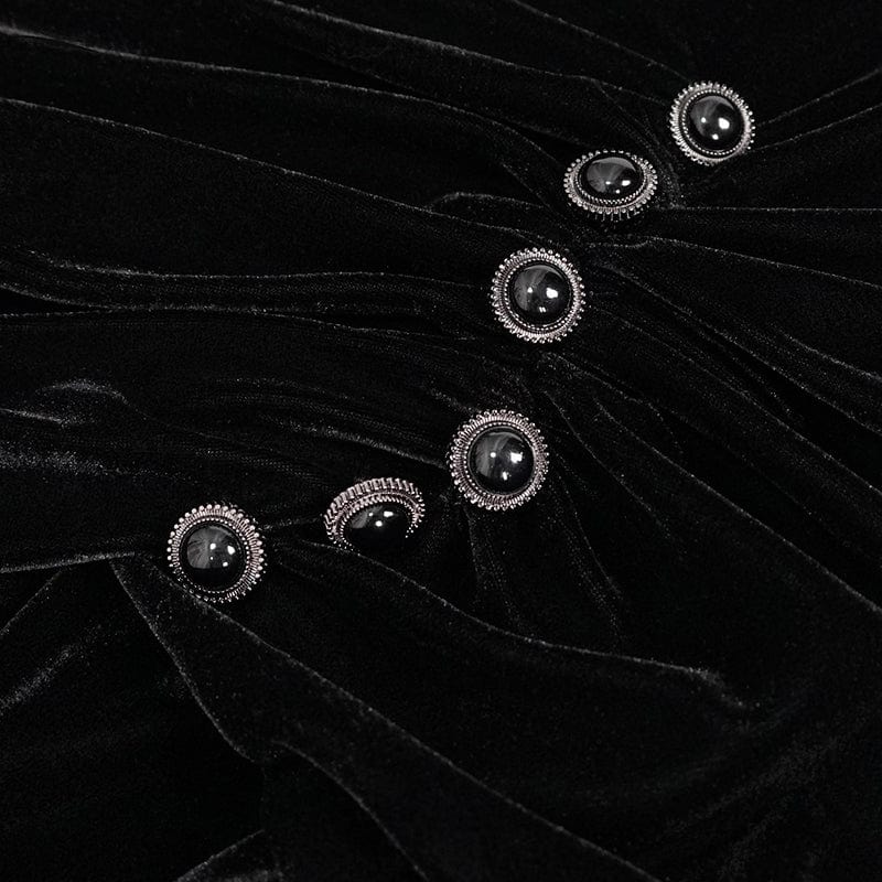 EVA LADY Women's Gothic Flare Sleeved Velet Maxi Dress with Shoulder Boards Black
