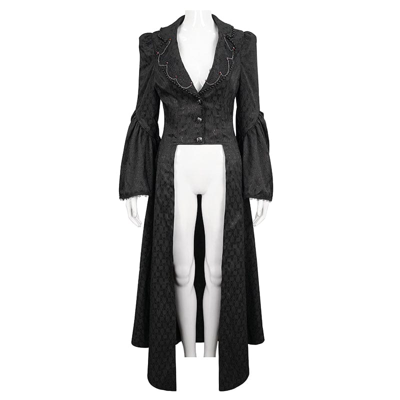 EVA LADY Women's Gothic Flared Sleeved Beaded Long Coat
