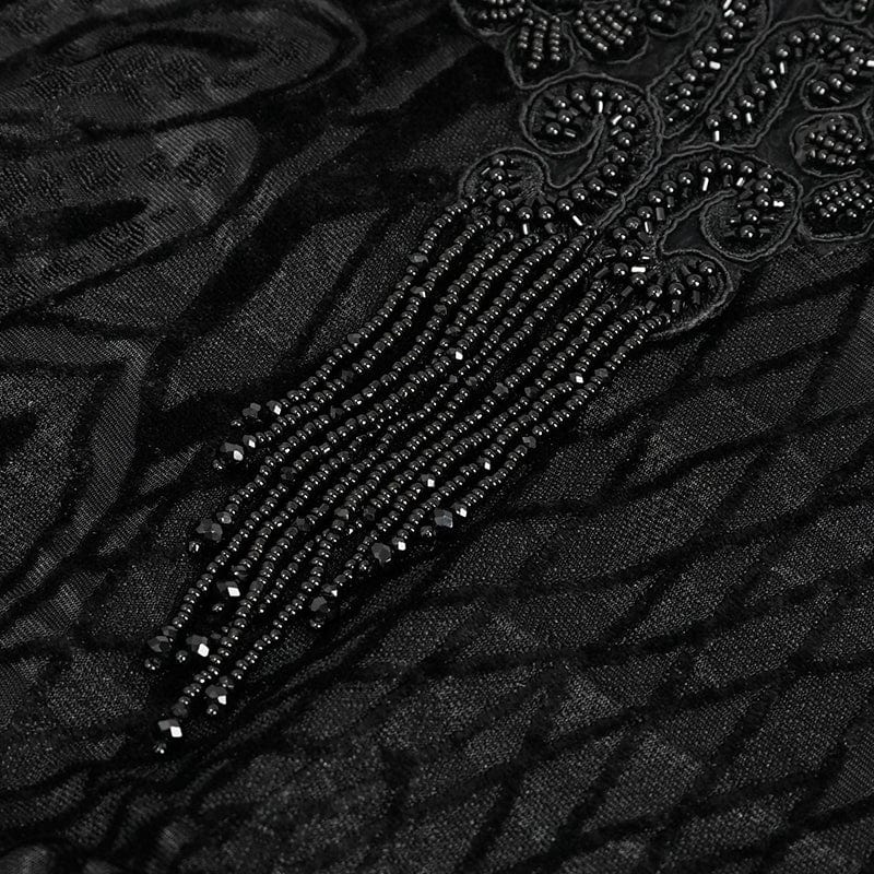 EVA LADY Women's Gothic Flared Sleeved Lace Splice Beaded Shirt