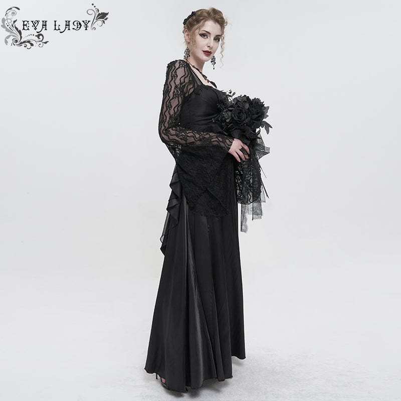 EVA LADY Women's Gothic Flared Sleeved Lace Splice Dress