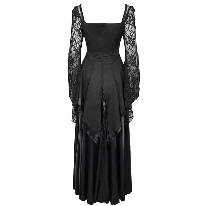 EVA LADY Women's Gothic Flared Sleeved Lace Splice Dress