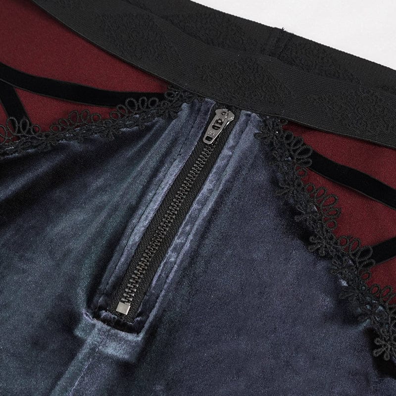 EVA LADY Women's Gothic Front Zip Side Cutout Velet Bell-bottoms