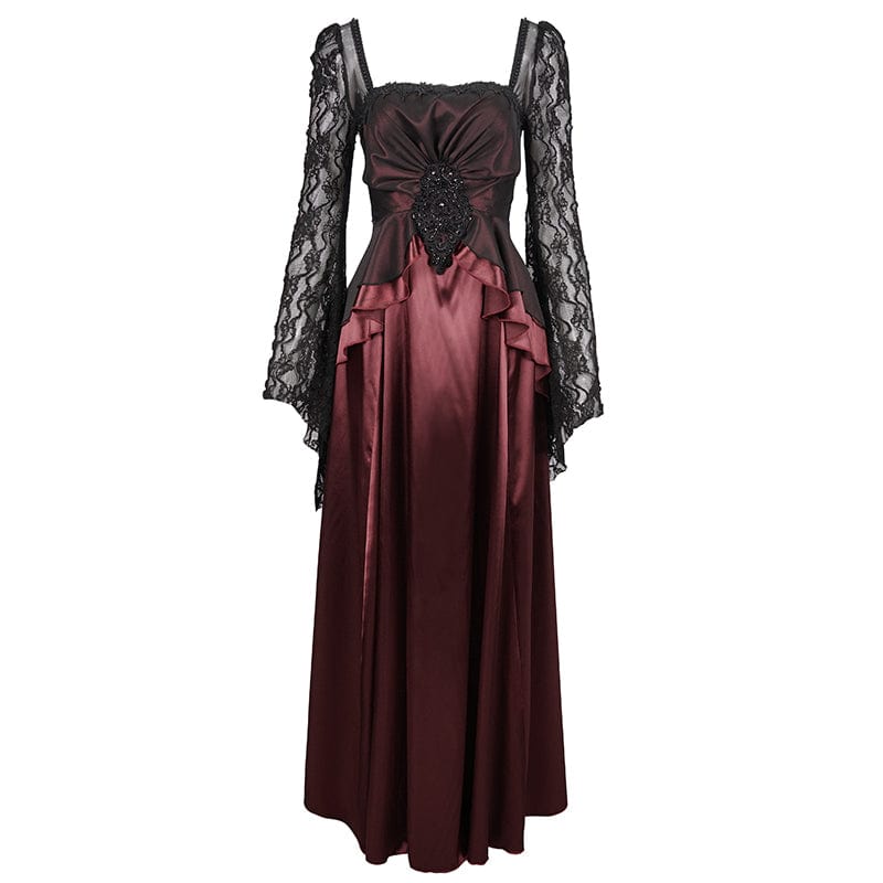 EVA LADY Women's Gothic Lace Sleeved Layered Draped Dress