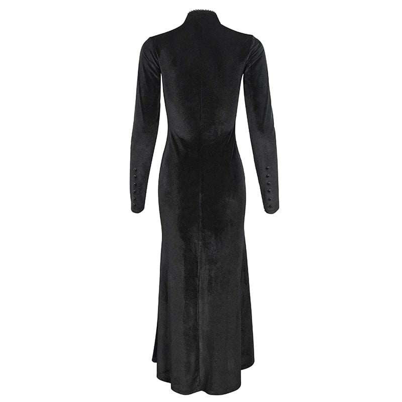 EVA LADY Women's Gothic Mesh Splice Beaded Split Dress