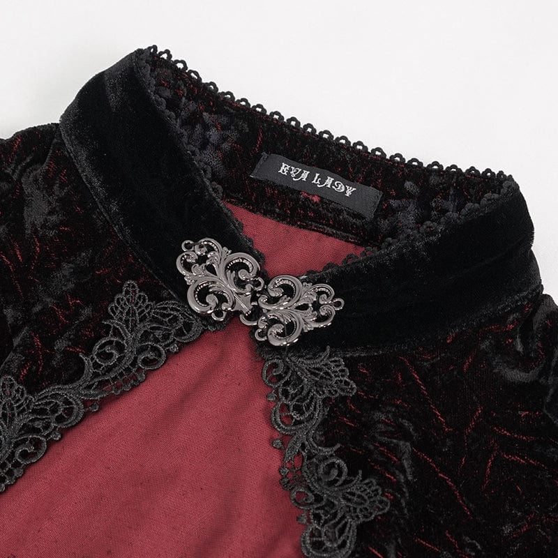 EVA LADY Women's Gothic Off Shoulder Flare Sleeved Floral Velet Shirt