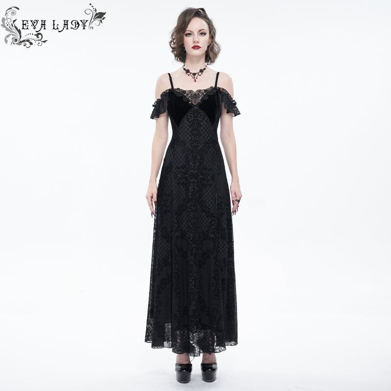 Women's Gothic Off Shoulder Side Slit Floral Lace Wedding Dress – Punk  Design