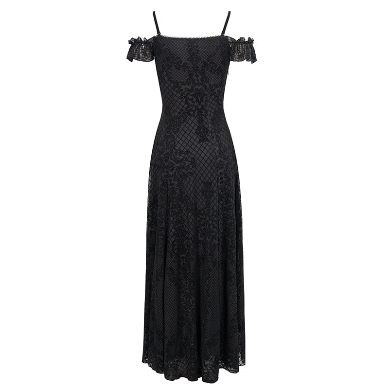 Women's Gothic Off Shoulder Side Slit Floral Lace Wedding Dress Punk Design Women's Gothic Off Shoulder Side Slit Floral Lace Wedding Dress Punk Design