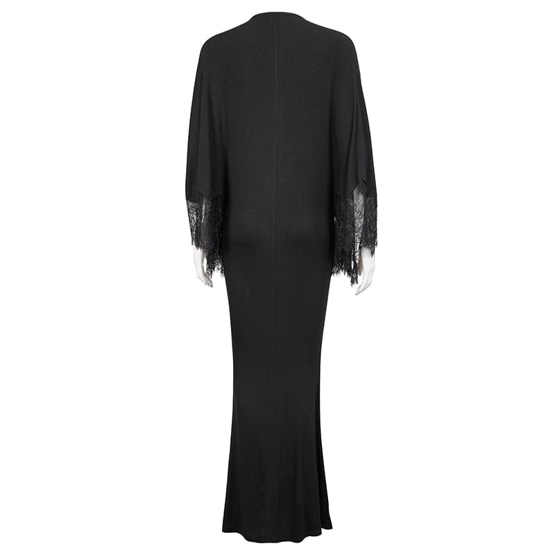 EVA LADY Women's Gothic Plunging Floral Embroidered Lace Splice Dress