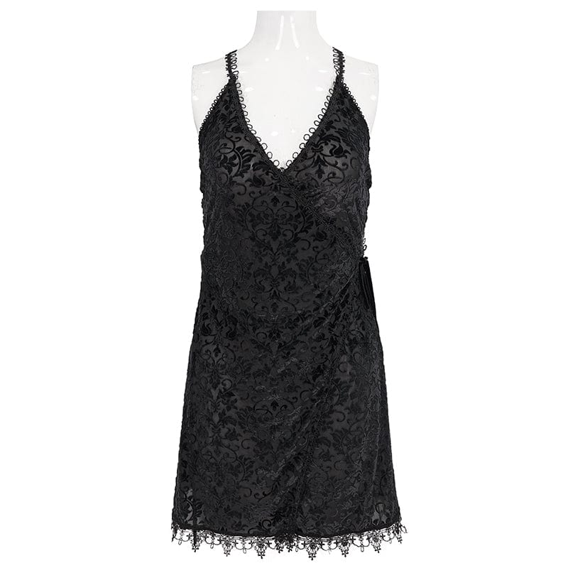 EVA LADY Women's Gothic Plunging Floral Lace Nightgown