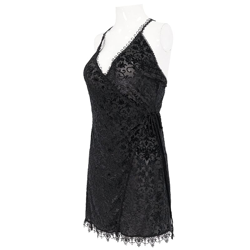 EVA LADY Women's Gothic Plunging Floral Lace Nightgown
