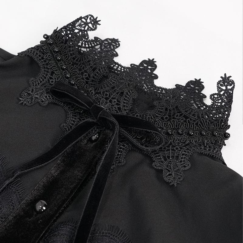 Women's Gothic Puff Sleeved Lace Shirt With Bow Tie – Punk Design