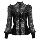 EVA LADY Women's Gothic Puff Sleeved Ruffled Lace Shirt