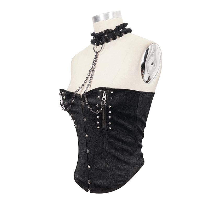 EVA LADY Women's Gothic Rivets Floral Overbust Corsets with Lace Choker