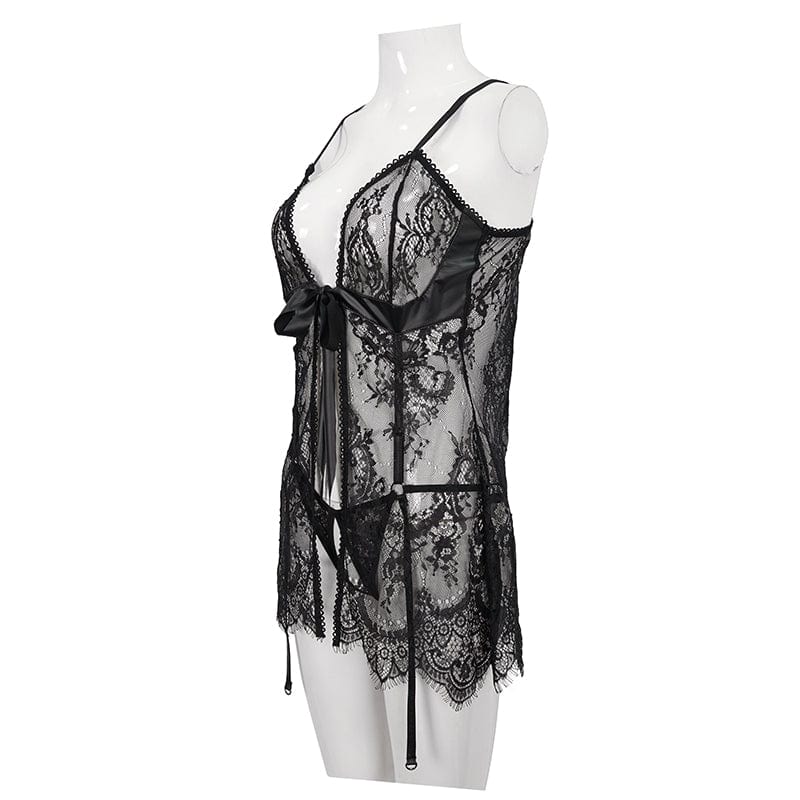 EVA LADY Women's Gothic Romantic Lace Babydoll Set