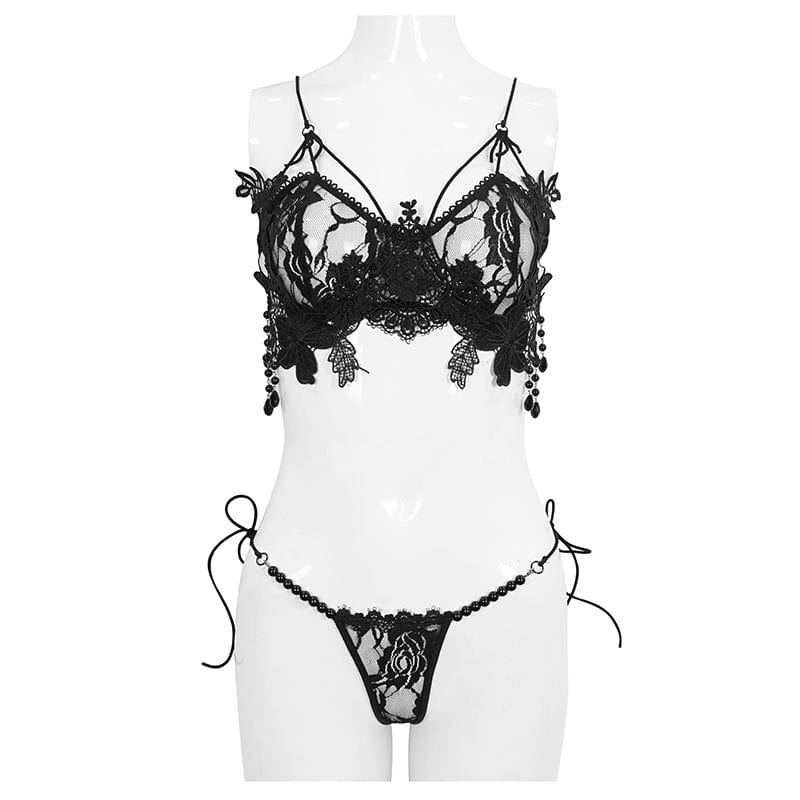 EVA LADY Women's Gothic Sexy Crochet Bra Lingerie Set