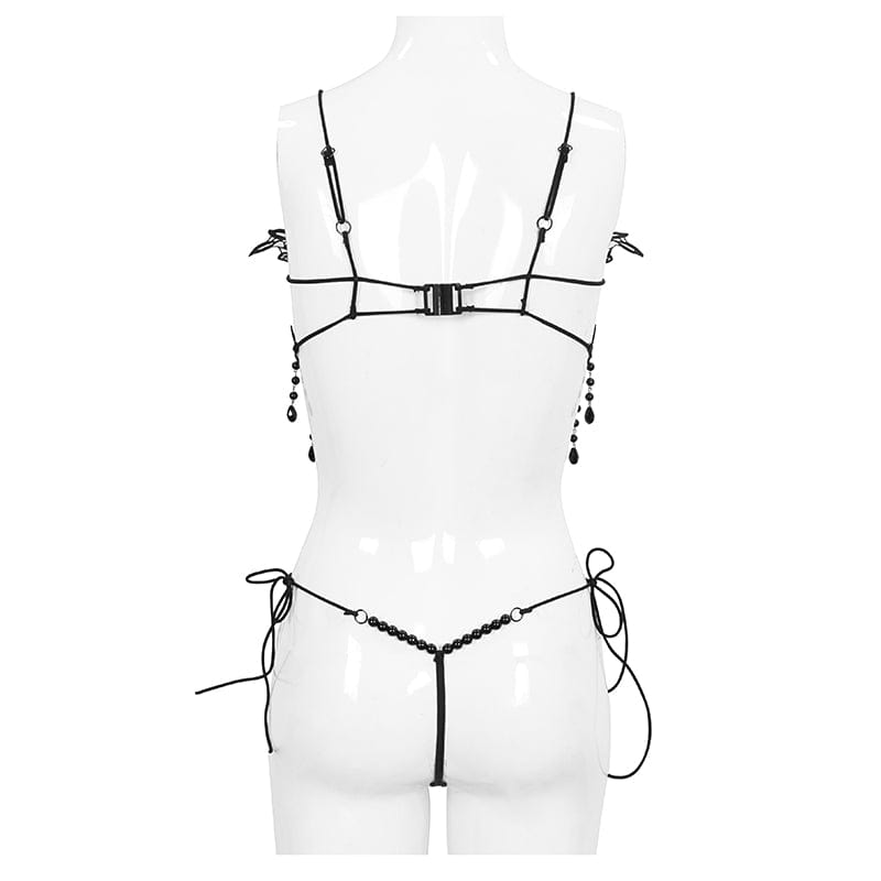 EVA LADY Women's Gothic Sexy Crochet Bra Lingerie Set