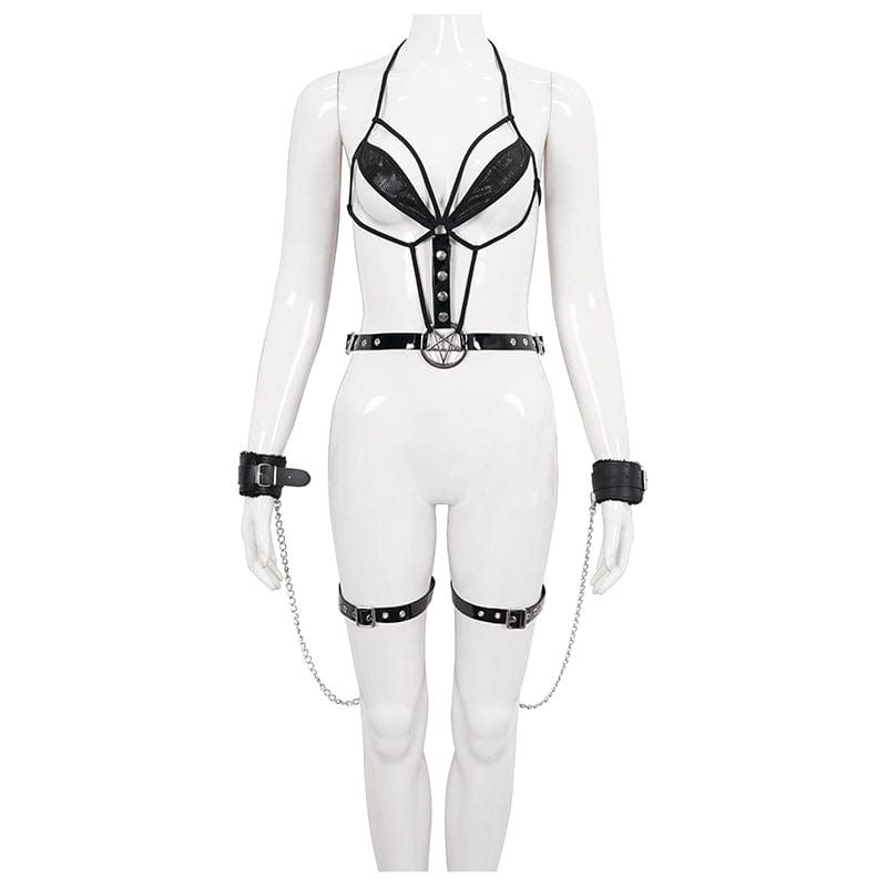 EVA LADY Women's Gothic Sexy Cross Harness with Cuffs