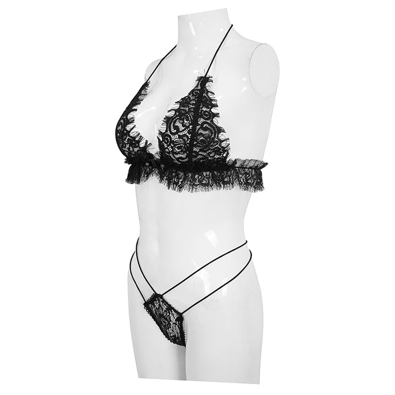 Women's Gothic Halterneck Lace Bra lingerie Set – Punk Design