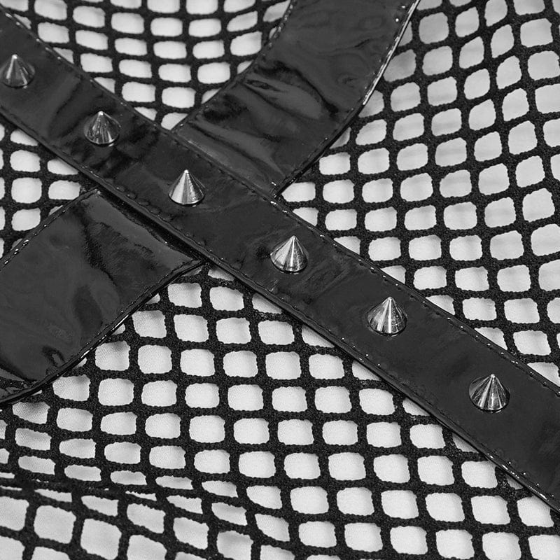 EVA LADY Women's Gothic Sexy Mesh Romper with Leash