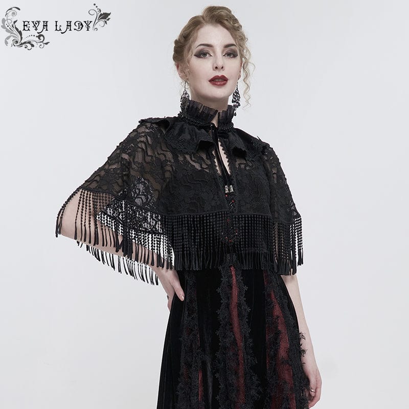 EVA LADY Women's Gothic Stand Collar Tassels Lace Cape