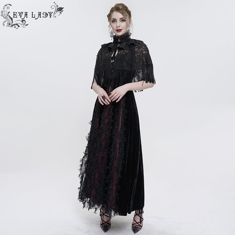 EVA LADY Women's Gothic Stand Collar Tassels Lace Cape