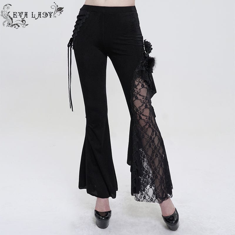EVA LADY Women's Gothic Strappy Lace Splice Flared Pants