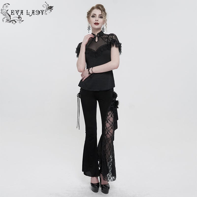 EVA LADY Women's Gothic Strappy Lace Splice Flared Pants