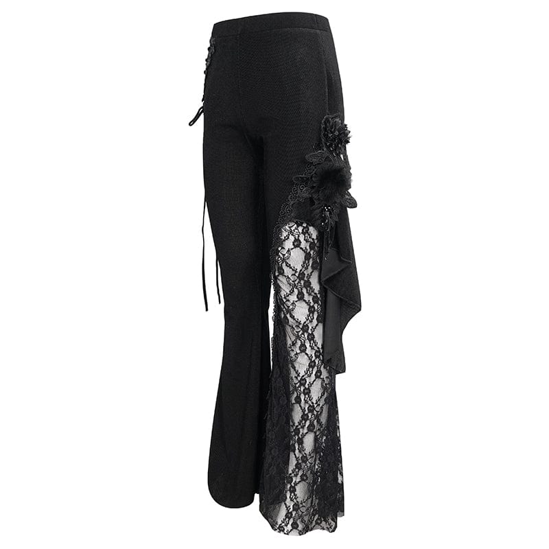 EVA LADY Women's Gothic Strappy Lace Splice Flared Pants