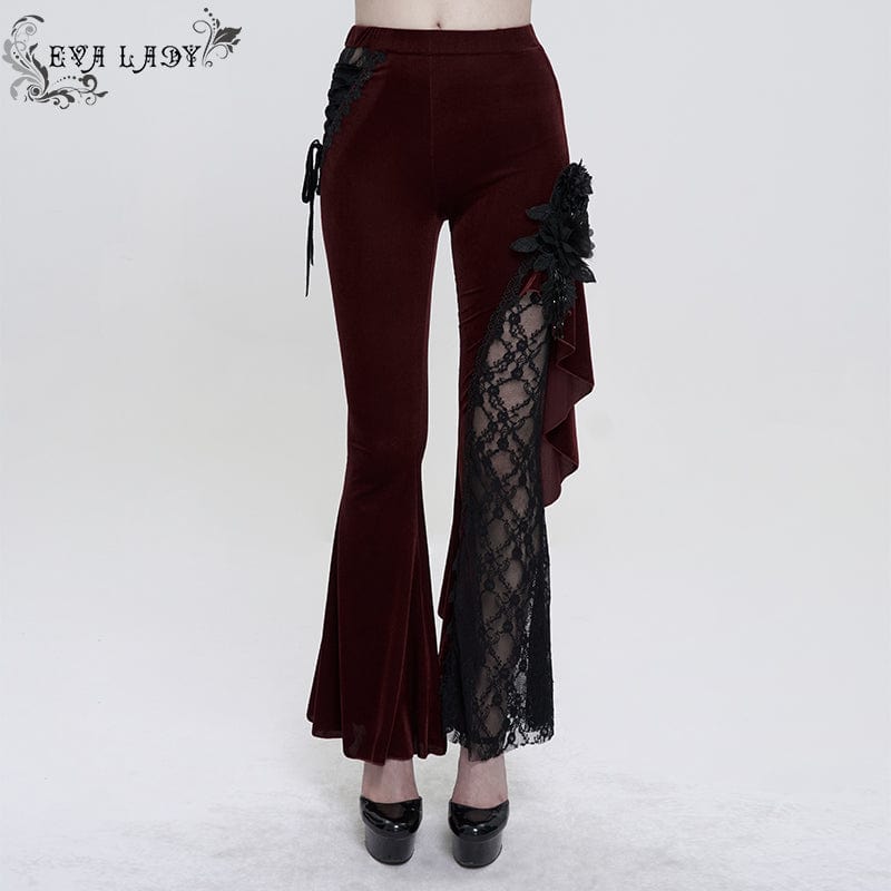 Women's Grunge Strappy Ripped Flare Pants With Rivets – Punk Design
