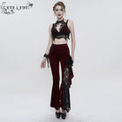 EVA LADY Women's Gothic Strappy Lace Splice Flared Pants Red