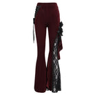 EVA LADY Women's Gothic Strappy Lace Splice Flared Pants Red