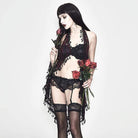 Women's Red & Black Halter Neck Top