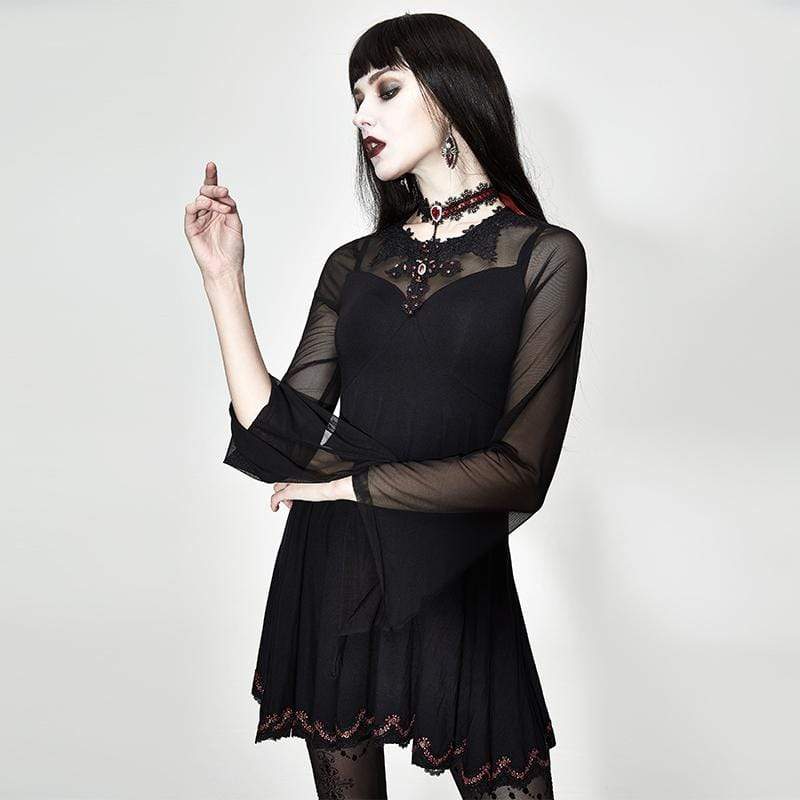 Women's Short Empire Line Black & Red Punk Dress