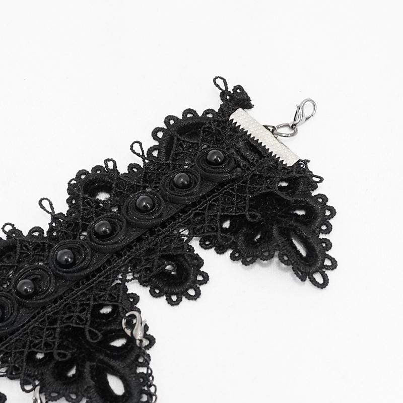Women's Victorian Gothic Black Broad Scalloped Lace Choker