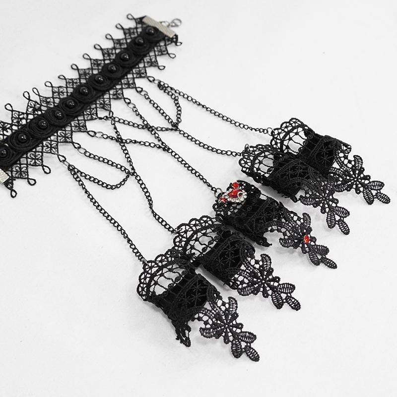 Women's Victorian Gothic Black Lace and Chain Gloves